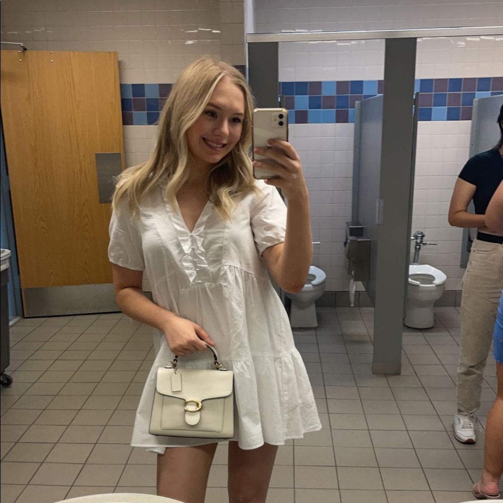 Zara white linen tiered dress